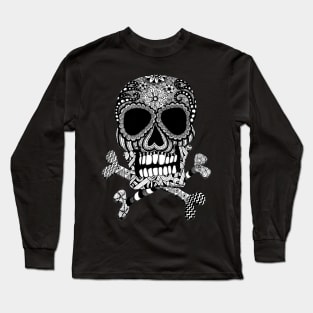 Black and White Skull and Crossbones Long Sleeve T-Shirt